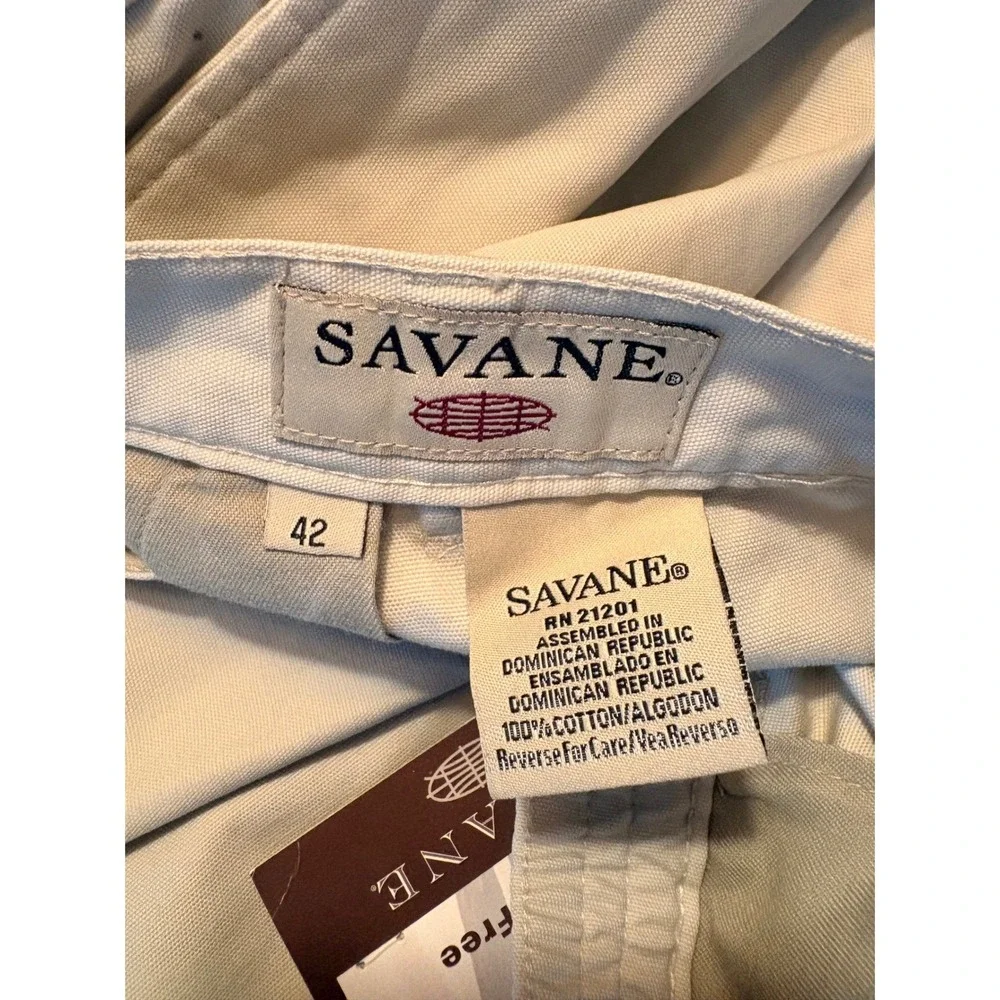 Savane Pleated Chino Shorts Mens 42 Khaki NWT Wrinkle Free Cotton Traditions